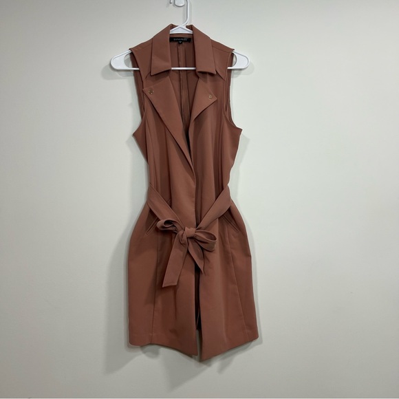Tan Sleeveless Blazer Vest Dress Bested Small Size Muted Rose Hue Modern Layer - Picture 2 of 10